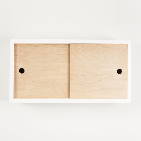 Minimalist Floating Shelf with Sliding Door, Modern Wall Cabinet, Floating Storage