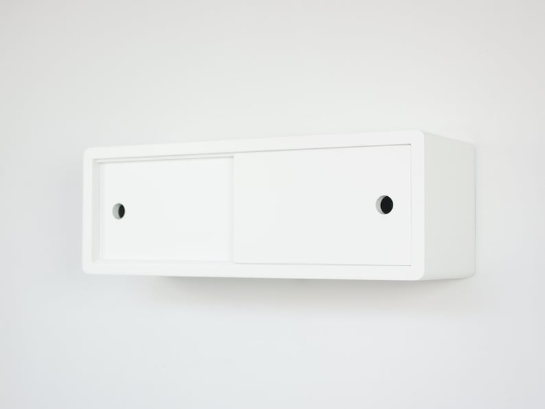 White Floating Shelf With Sliding Doors Entryway Floating Etsy