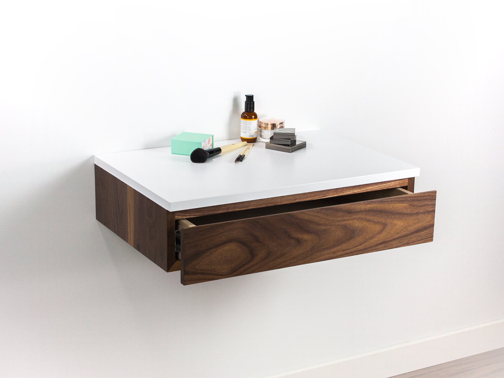 Blanca Walnut Floating Makeup Vanity Drawer Wall Mount Etsy