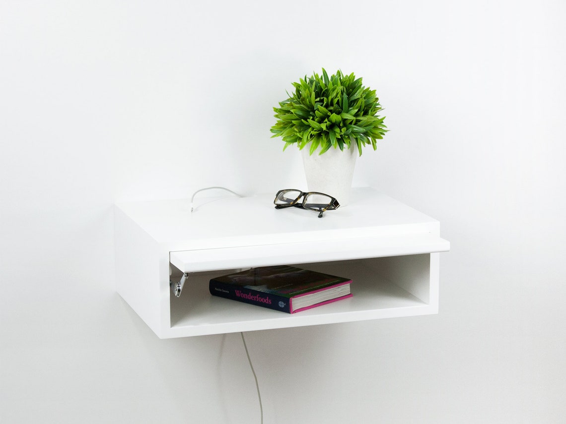 Contemporary White Floating Nightstand Floating Bedside Etsy Canada