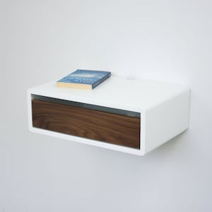Floating Mid Century Modern Nightstand, Lacquer Coating High End Finish Floating Bedside Table, Wall Mount Night Stand