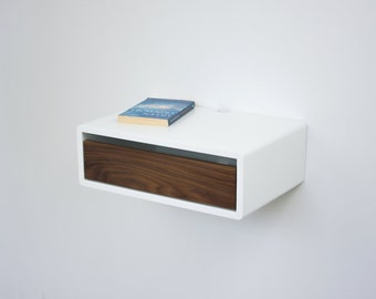 Floating Mid Century Modern Nightstand, Lacquer Coating High End Finish Floating Bedside Table, Wall Mount Night Stand