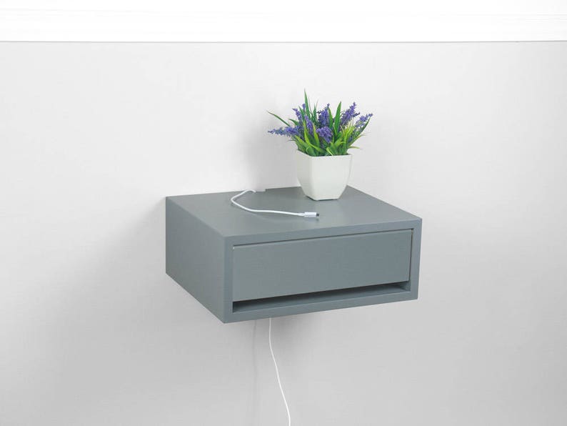 Devon Contemporary Floating Nightstand, Floating Bedside Table, Wall Mount Night Stand All Gray