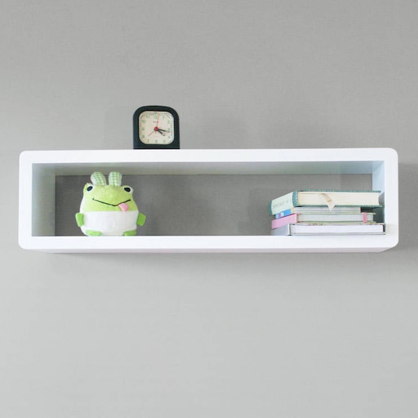 Whyte Slim Modern Floating Wall Shelf, Cube Shelf, Wall Decor Box