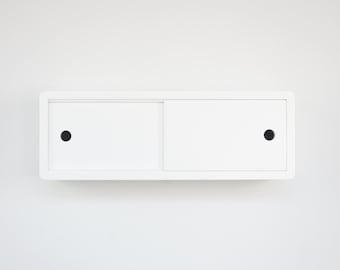 Minimalist White Lacquer Coating High End Finish Floating Shelf with Sliding Doors, Entryway Floating Shelf, Bathroom Shelf