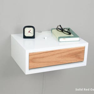 Contemporary Nightstand, Floating Nightstand, Side Table, Bedside Table, Wall Mount Night Stand with a Door Solid Red Oak