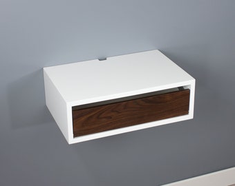 Contemporary Floating Nightstand, Lacquer Coating High End Finish Mid Century Modern Nightstand, Side Table, Wall Mount Bedside Table