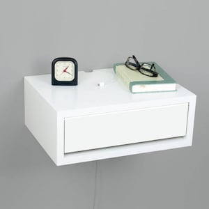 Devon Contemporary Floating Nightstand, Floating Bedside Table, Wall Mount Night Stand All White