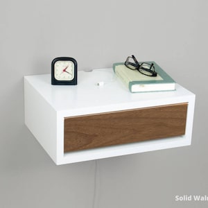 Contemporary Nightstand, Floating Nightstand, Side Table, Bedside Table, Wall Mount Night Stand with a Door Solid Walnut