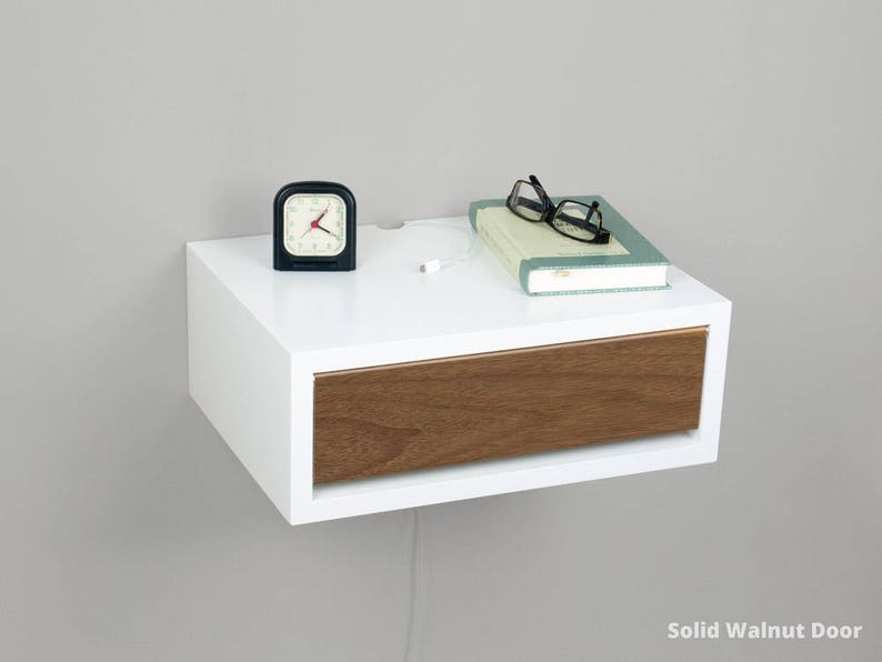 Contemporary Nightstand, Floating Nightstand, Side Table, Bedside Table, Wall Mount Night Stand with a Door Solid Walnut