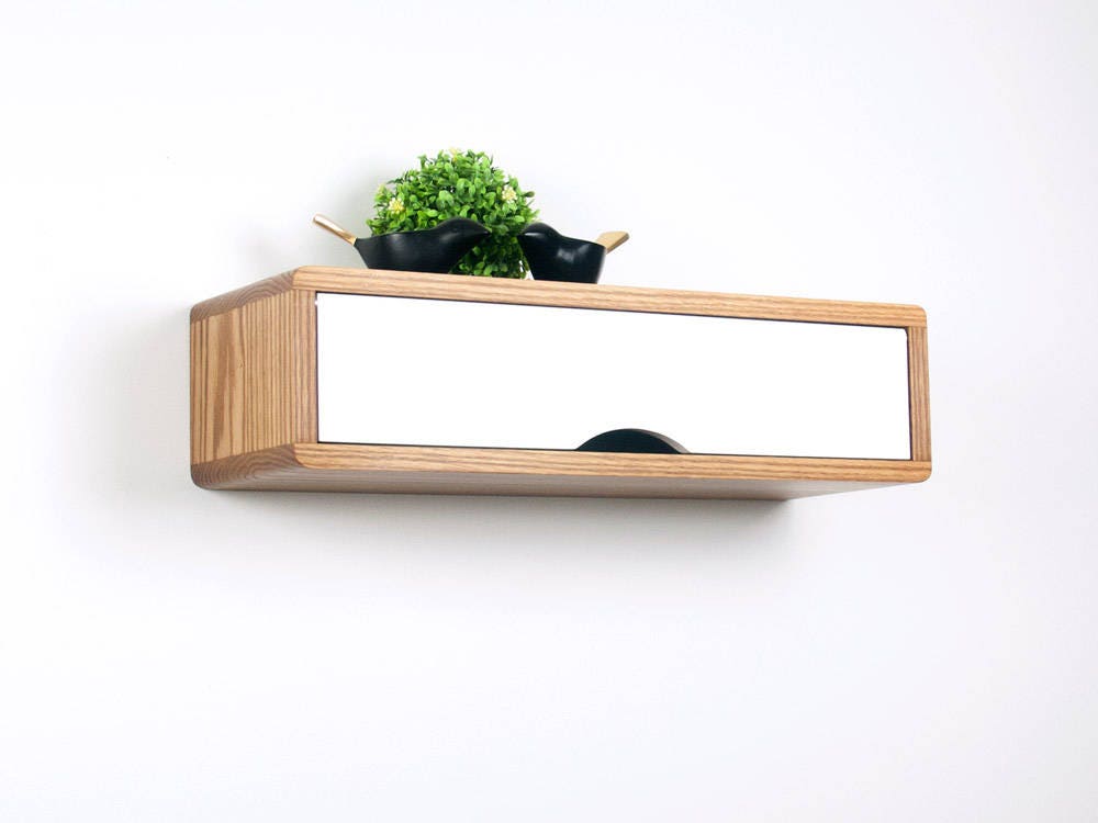 Étagère Flottante Au Design Minimaliste Naturel avec Porte, Armoire Murale Moderne Du Milieu Siècle 