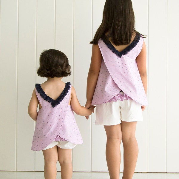 PINAFORE Girl's Cross Back Sewing Pattern, PDF Pattern + Video Tutorial, Sizes 9/12 months to 8 years.