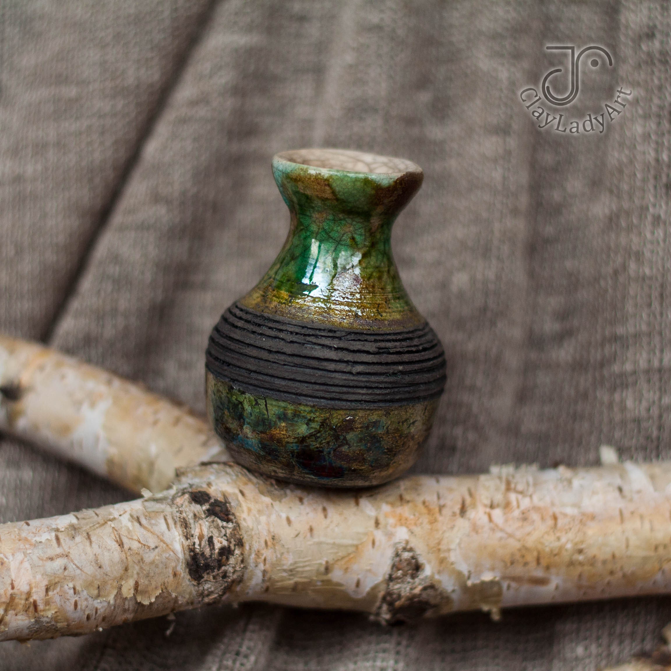 2 Ceramic Small Bottles, Raku Ceramic Vases, Tiny Bottles, Table Decor ...
