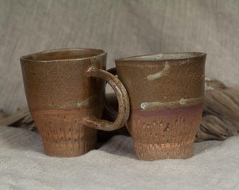 Wood Fired Mug, Handmade Ceramic Coffee Cup, Shino Glaze Pottery, Wabi Sabi Rustic Mug, Japanese Style Stoneware Gift, 936