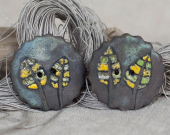 2 ceramic buttons, sewing accessories, craft accessories, craft supplies, pastel clay buttons, set of buttons, jewelry supplies, 742