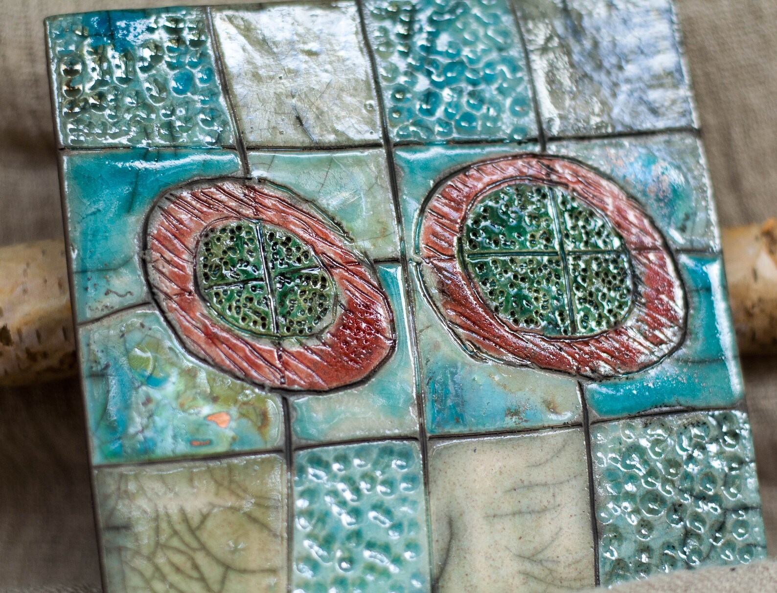 Amadio Raku Tile 3 Raku Ceramic Art Tiles, Wall Decor, Room Decor, Home Decor, Raku ...