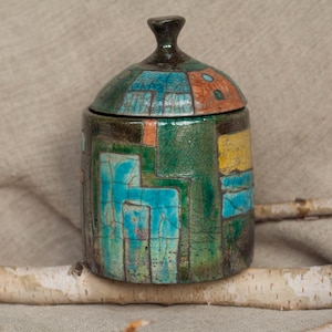 Raku ceramic kitchen bin with lid, jewelry box, storage box, trinket box, box with lid,  ceramic container, gift box, home decor, 862