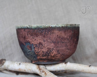 Copper and turquoise raku ceramic bowl, raku ceramic dish, big serving ceramic bowl, ceramic pottery, raku ceramic vase, 476
