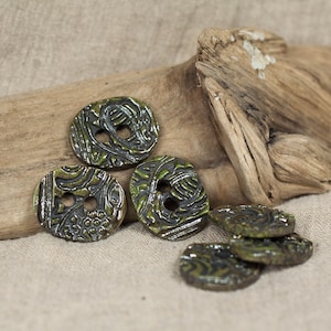6 geen ceramic buttons, set of  buttons, round shaped buttons, sewing accessories, knitting accessories, artisitic ceramic fasteners, 927