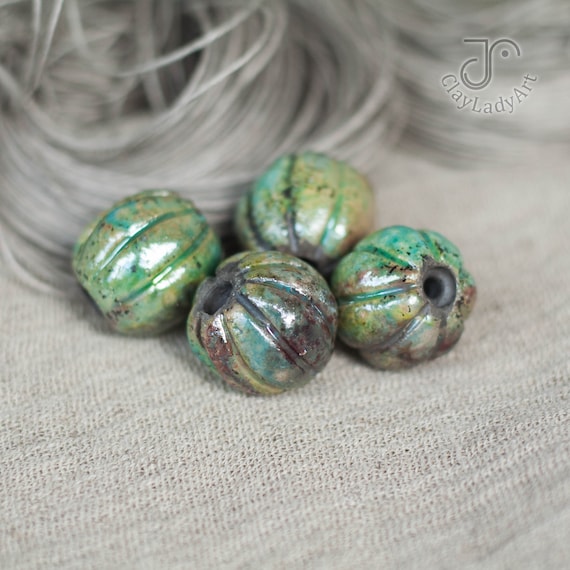 4 Ceramic Beads, Set of Beads, Handmade Clay Beads, Jewelry