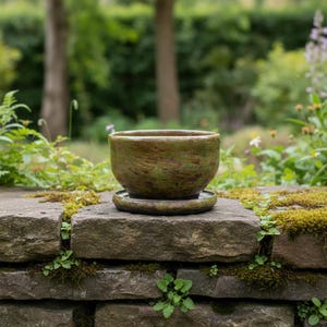 Raku Keramik Blumentopf mit Unterteller, Pflanzentopf mit Tablett, Sukkulenten-Übertopf, Blumenvase, Blumenhalter mit Loch, Übertopf aus Keramik, 710