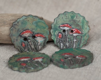 4 ceramic buttons with toadstools, sewing accessories, craft accessories, craft supplies, clay buttons, set of buttons, jewelry supplies,727