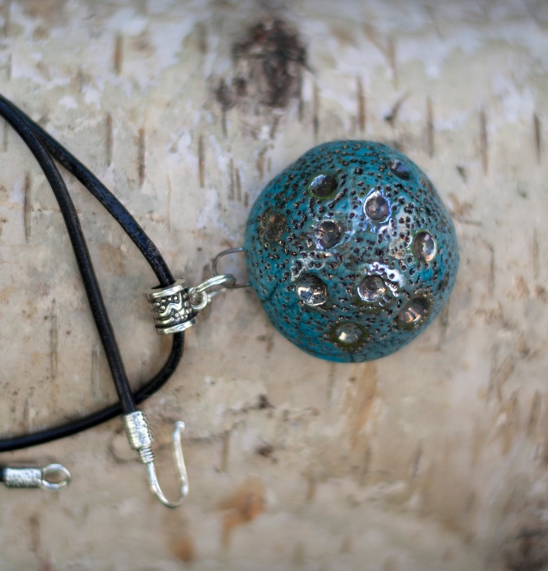 Turquoise and Silver Raku Ceramic Pendant, Raku Ceramic Necklace ...