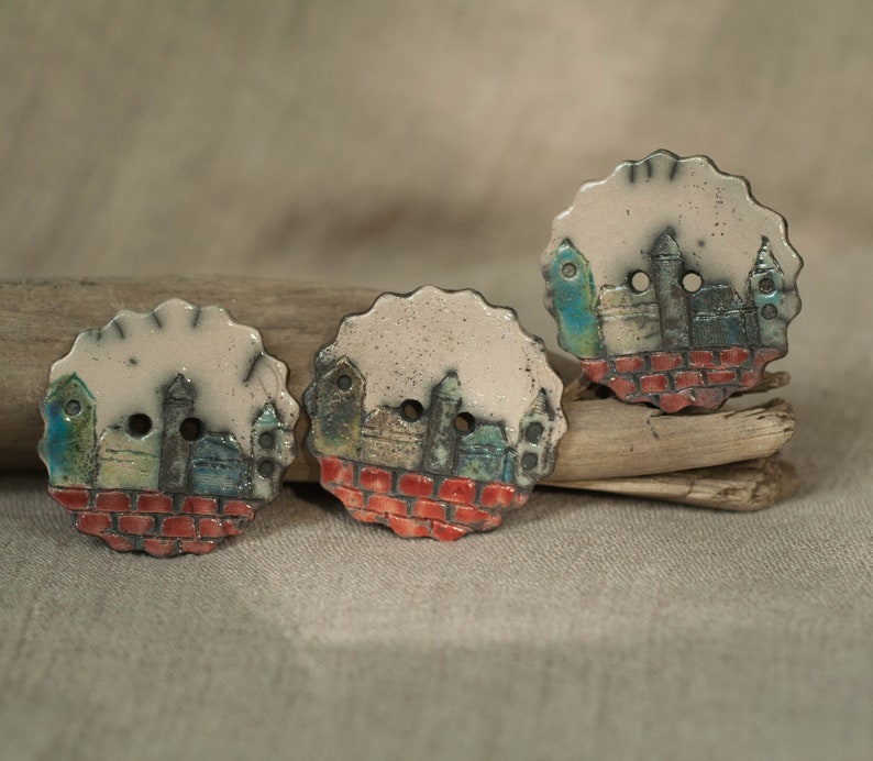 3 Ceramic Buttons With Houses, Sewing Accessories, Craft Accessories ...