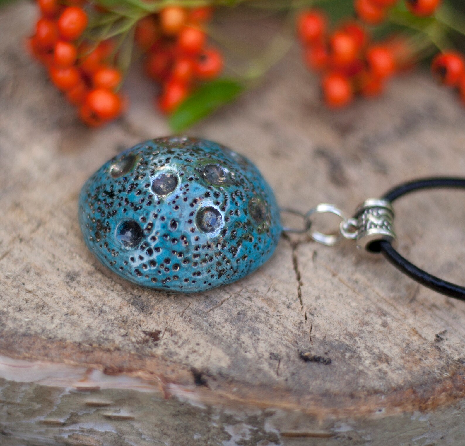Turquoise and Silver Raku Ceramic Pendant, Raku Ceramic Necklace ...
