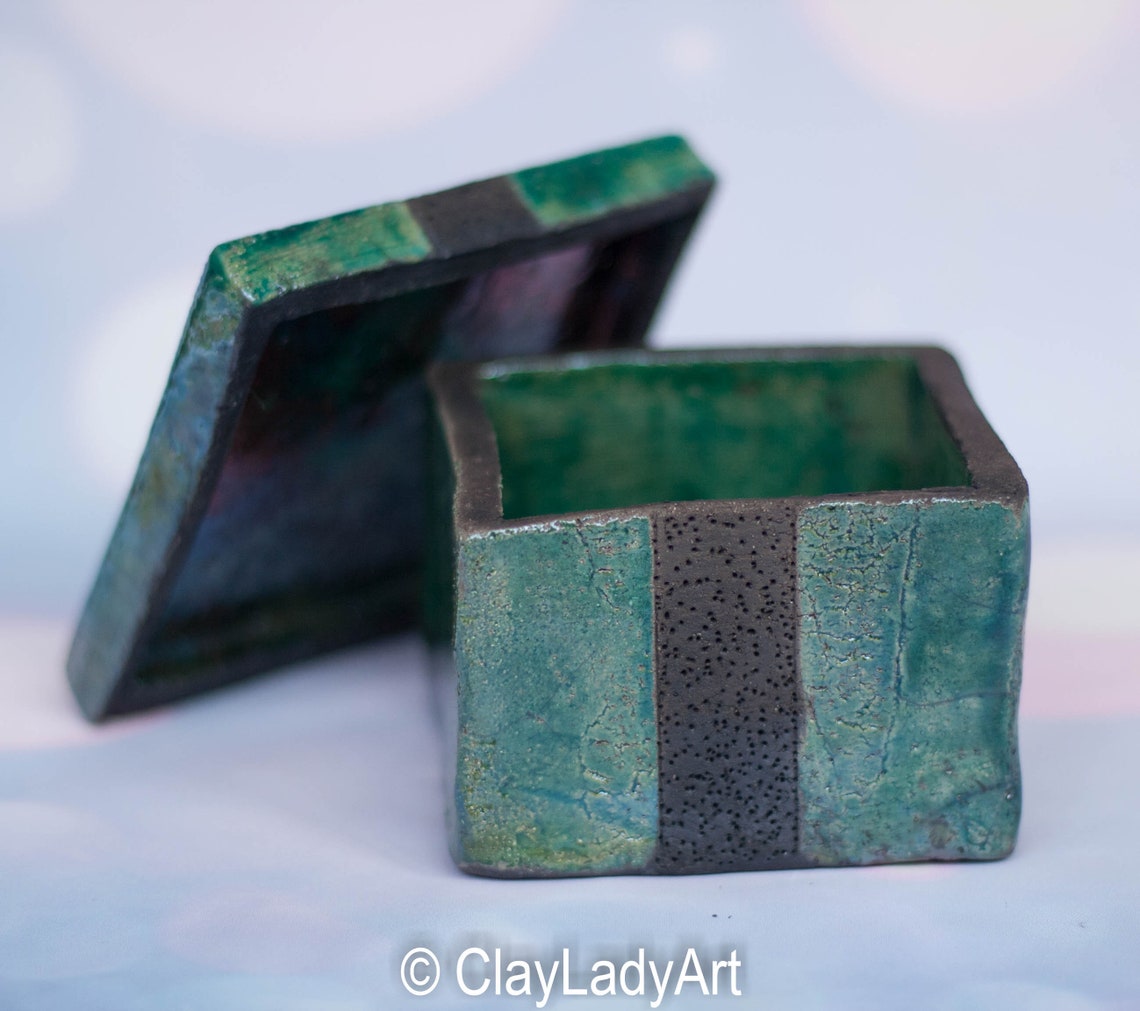 Ceramic box with lid ceramic stash box raku ceramic ring Etsy