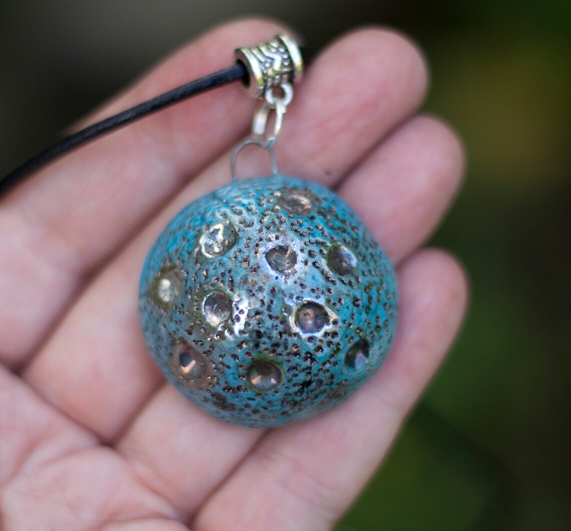 Turquoise and Silver Raku Ceramic Pendant, Raku Ceramic Necklace ...