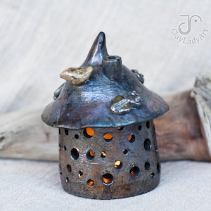 Ceramic lantern for tea lights or candles, ceramic table lamp, raku ceramic candle holder, table decor, home decor, shelf decor, 357