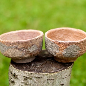 Orange and beige ceramic tea bowls, wood firing ceramic tea cups, set of two ceramic bowls, Japanese tea ceremony, matcha chawan, OOAK