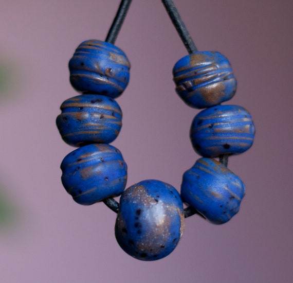 set of beads jewelry components handmade ceramic beads blue beads jewelry accessories OOAK turquoise ceramic beads 4 ceramic beads
