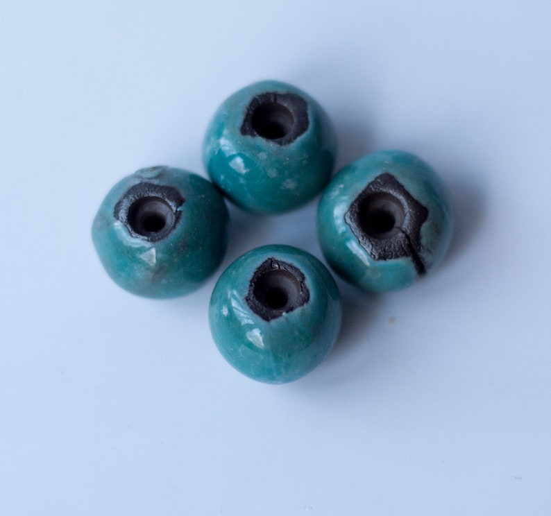 set of beads jewelry components handmade ceramic beads blue beads jewelry accessories OOAK turquoise ceramic beads 4 ceramic beads