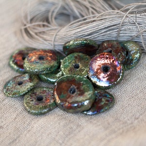 Raku ceramic beads, jewelry component, jewelry accessories, copper and green beads, jewelry findings,  round beads, 360