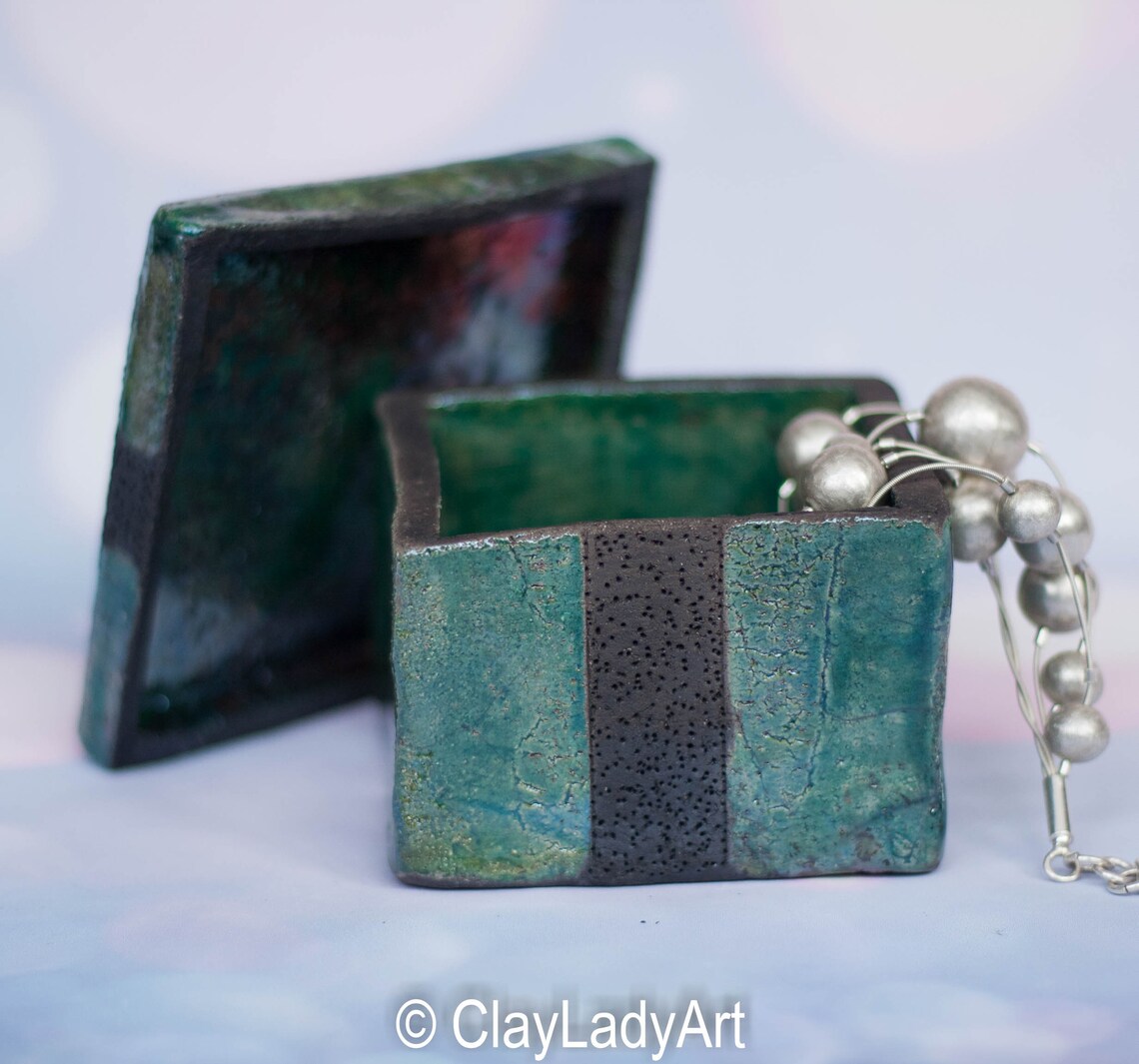 Ceramic box with lid ceramic stash box raku ceramic ring Etsy