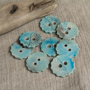 Light blue raku ceramic buttons, clay sewing buttons, ceramic sewing accessories, handmade buttons, ceramic sewing supply, 764