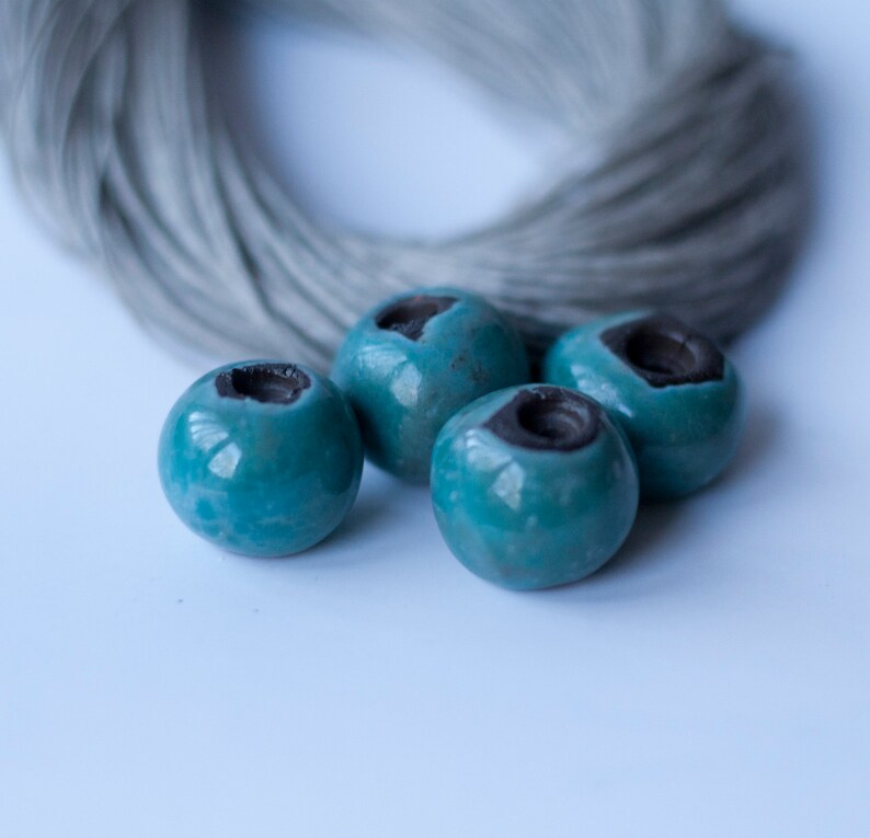 set of beads jewelry components handmade ceramic beads blue beads jewelry accessories OOAK turquoise ceramic beads 4 ceramic beads
