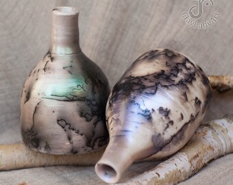 花瓶 壺 陶芸　2個 陶器の花瓶 2 個、陶器のボトル 2 個、釉薬なしの陶器、陶器のドライ