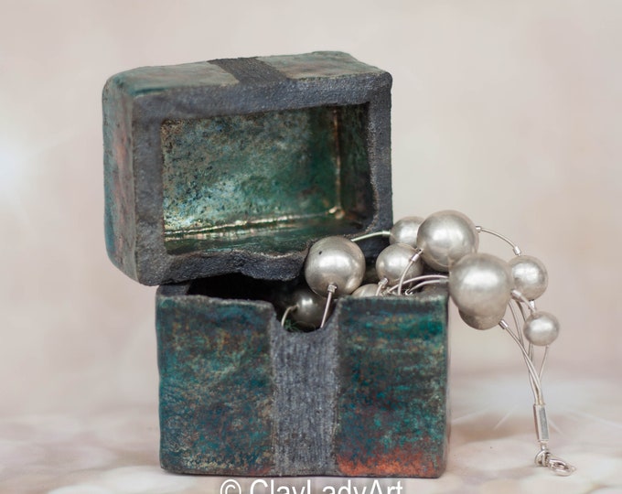 Ceramic Jewelry Box, Ceramic Ring Box, Raku Ceramic Jewelry Storage