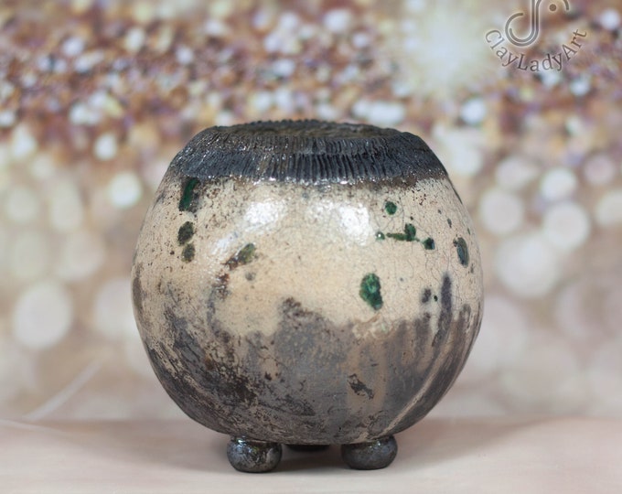 Raku ceramic decorative vase, raku ceramic pottery, ceramic flowerpot, ceramic planter, clay indoor decoration, ceramic plant holder, 227