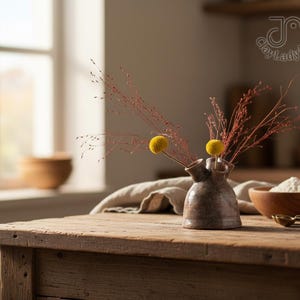 Raku-gestookte keramische Ikebana-vaas, witte kleiaardewerk, houder voor gedroogde bloemen, 423