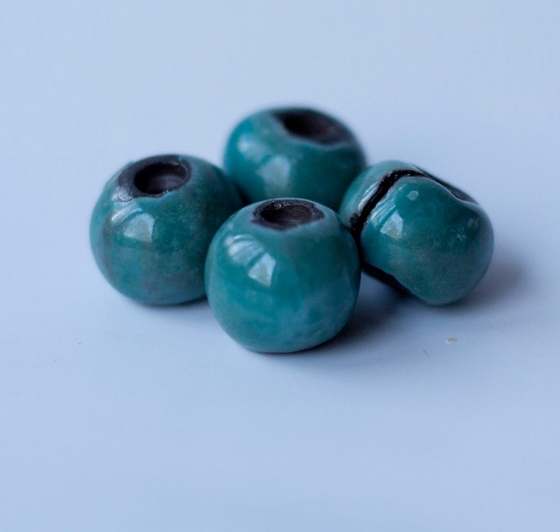 set of beads jewelry components handmade ceramic beads blue beads jewelry accessories OOAK turquoise ceramic beads 4 ceramic beads
