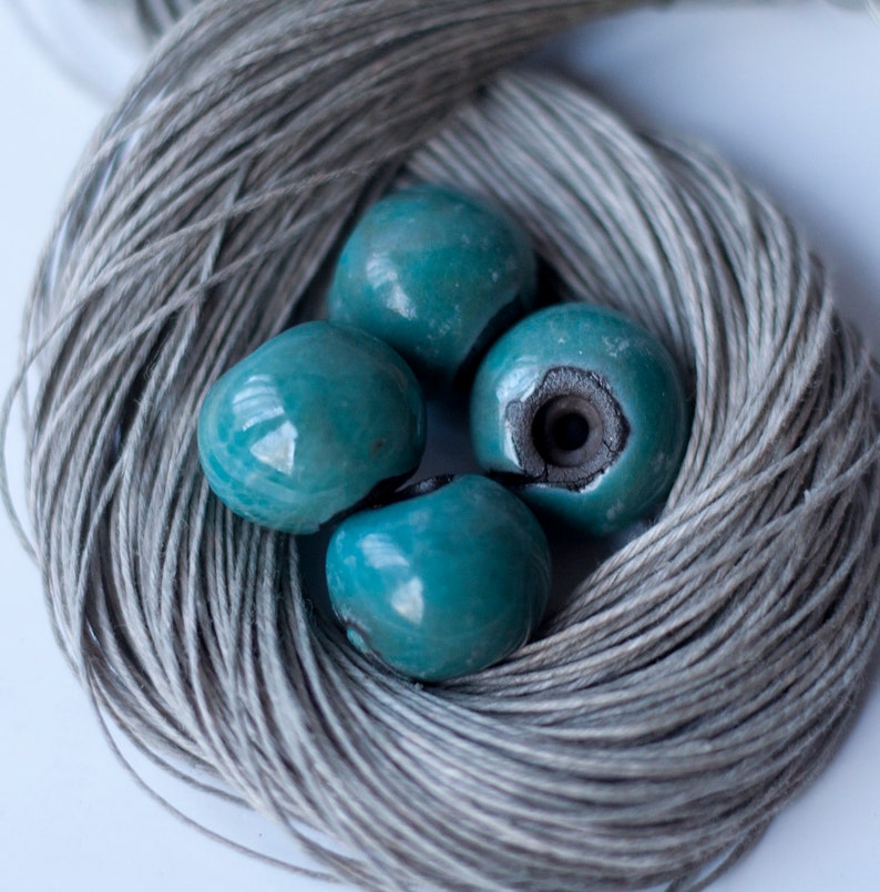 set of beads jewelry components handmade ceramic beads blue beads jewelry accessories OOAK turquoise ceramic beads 4 ceramic beads