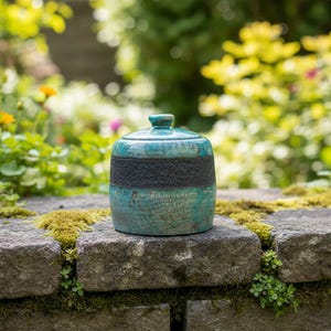 Recipiente de cocina de cerámica raku turquesa con tapa, joyero, caja de almacenamiento, joyero, recipiente de cerámica, caja de regalo, decoración del hogar, 961