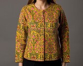 Mustard Floral Hand Block Printed Quilted winter Jacket