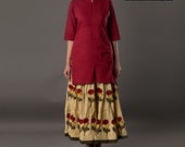 Hand block printed Skirt and plain color Red Shirt, women 39 s summer wear