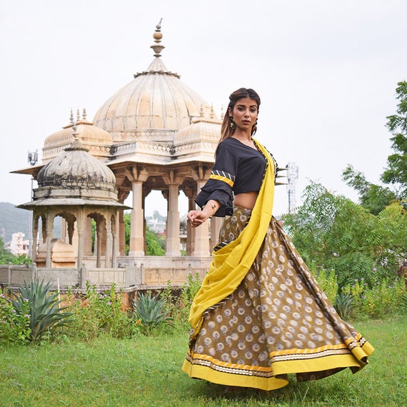 Combo Set Of Brown And Mustard Traditional Indian Skirt With Etsy