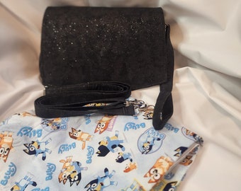 Little Black Diaper Clutch - Custom - Blue Dog - childrens show - Travel Diaper Bag - Travel Changing Pad - Small Diaper Bag